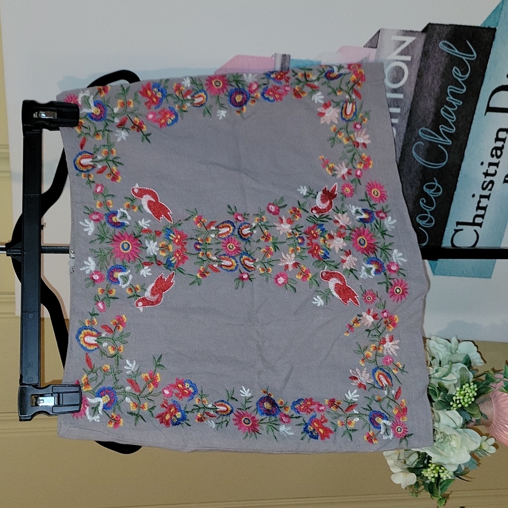 Altar'd State Embroidered Floral/Bird Mini Skirt